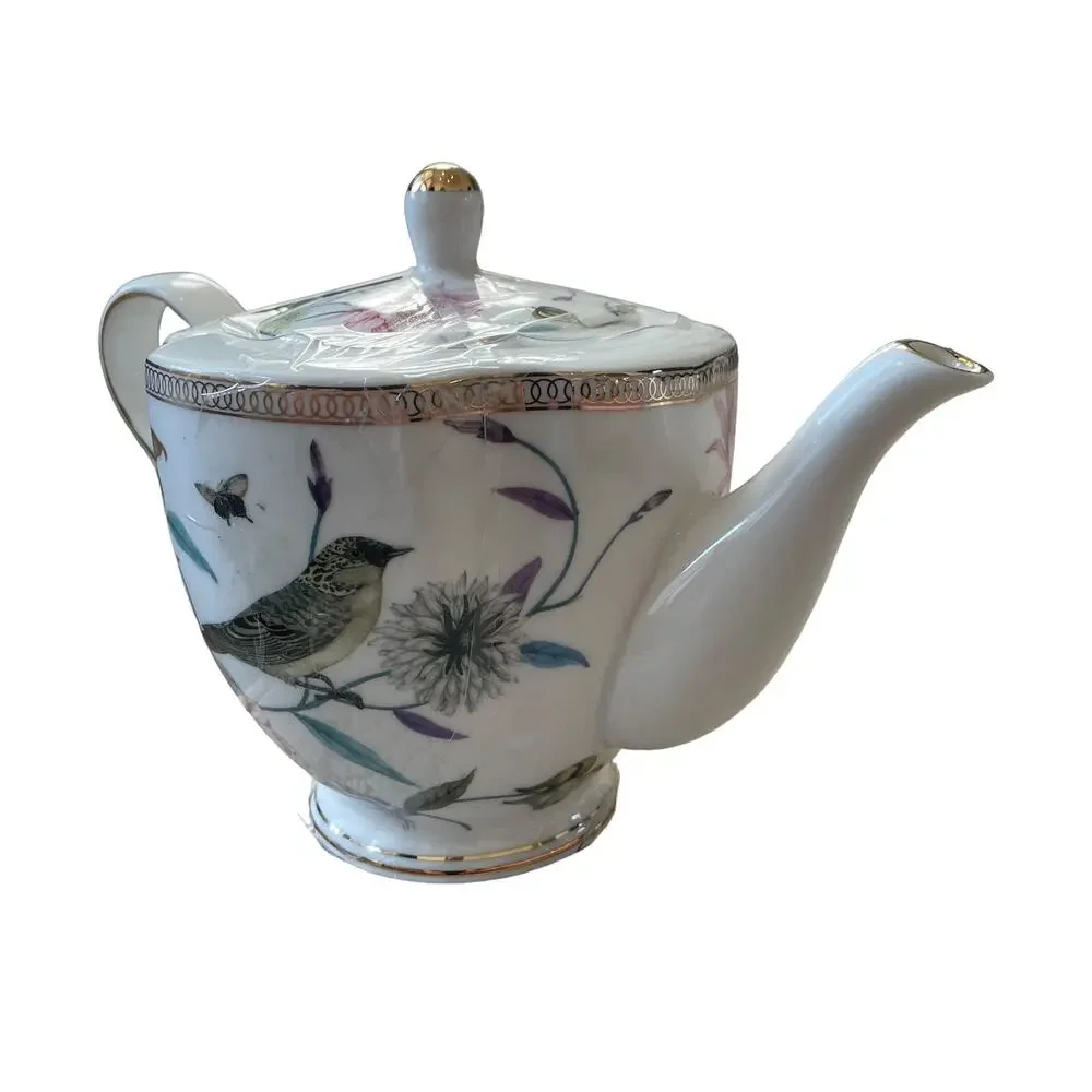 Grace Teaware Fine Porcelain Teapot Very Elegant Floral & Birds 6.5